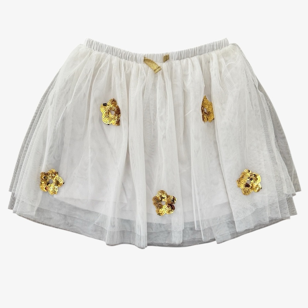 Crewcuts White and Gold Flower Sequin Tulle Skirt Xsmall/6